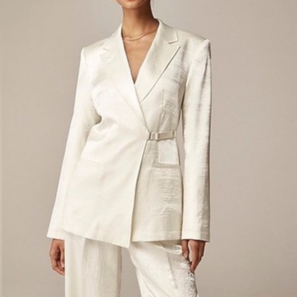 J. Crew X Anna October Side Tab Blazer Size 0 Quiet Luxury In Textured Satin